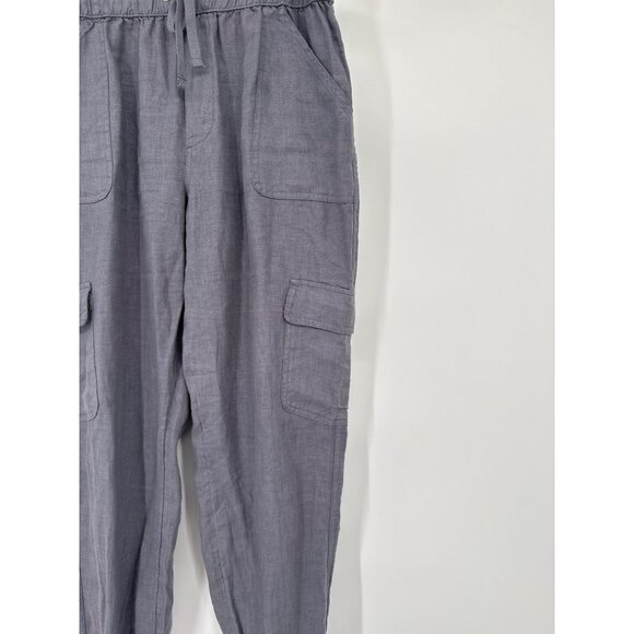 Nicole Miller Linen Gray Cargo Jogger Pants Elastic Waist Drawstring Size Medium - Picture 2 of 5